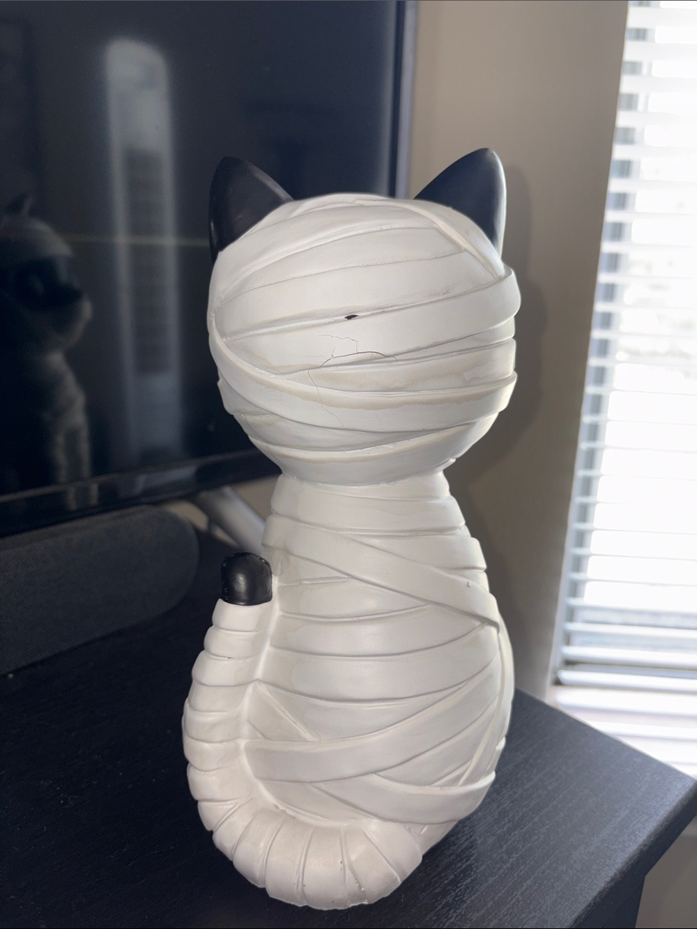 White & Black Mummy Cat Figurine - Decorative Pet Collectible - Picture 3 of 7